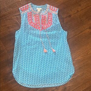 J Crew 00 Petite Blue and Pink Sleeveless Women's Top